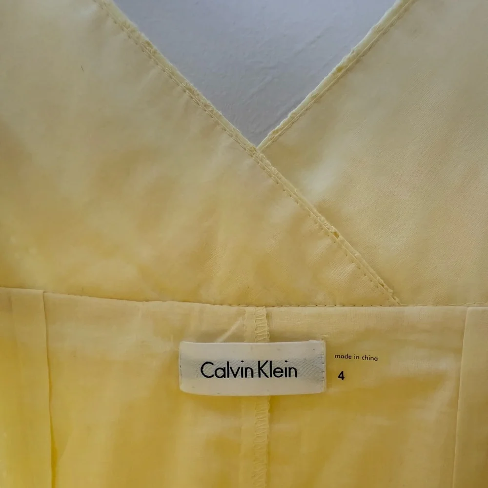 Butter Yellow Sundress Calvin Klein Womens 4 - Eyelet Pleated Cotton Cottagecore - Picture 3 of 16